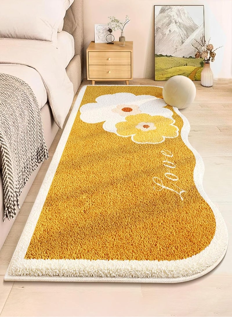 LOOPITYS Yellow small flower imitation cashmere carpet (120 * 50CM) bedroom headboard carpet, household wear-resistant insulation anti slip carpet, coffee table window sill pad - Image 1